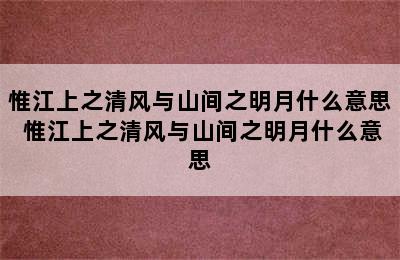 惟江上之清风与山间之明月什么意思 惟江上之清风与山间之明月什么意思